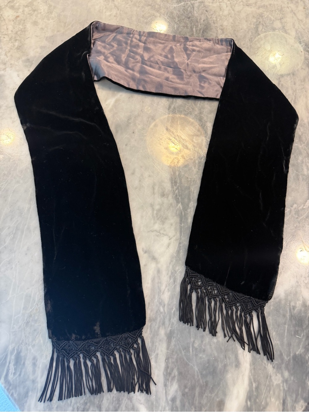 Black Velvet Fringe Scarf - Unbranded